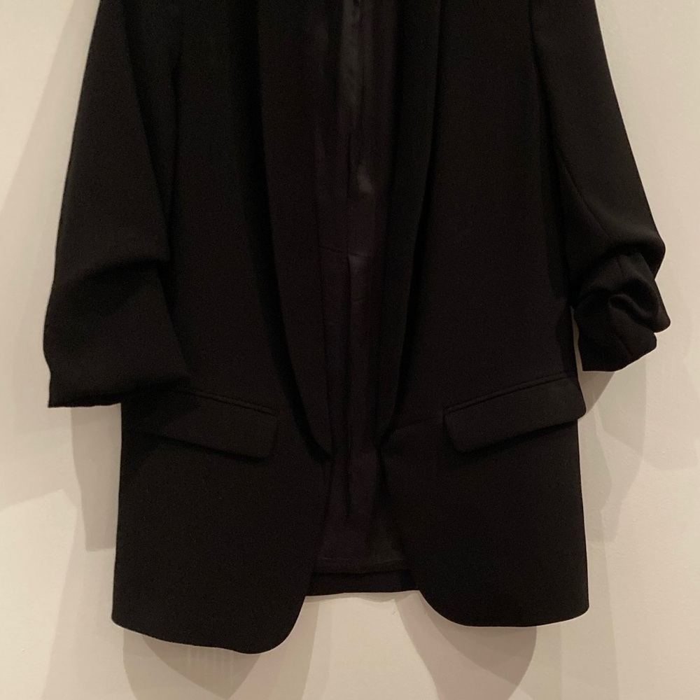Zara Black Open Front Cinched 3/4 Sleeve Blazer - Picture 12 of 16